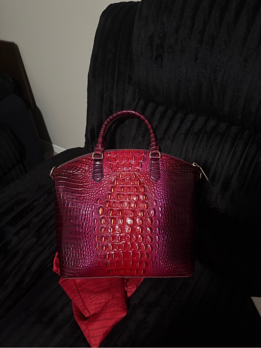 Brahmin Ombre Red Croc-Embossed Tote